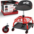 Freekyfit Rolling Stool with Red Wheels, Heavy Duty Garage Work Mechanic Rolling Shop Stool with Backrest, Adjustable Height 360°swivel Roller