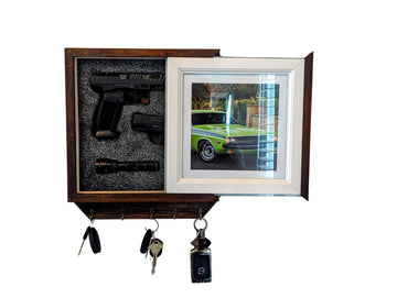 3F Gun Safe Box Key Holder For Wall, Wooden Entryway hidden storage, Photo Frame And Key Holder, Gun Safe Key Hook For Wall