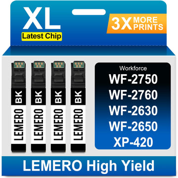 LEMERO Remanufactured Ink Cartridge Replacement for Epson 220XL Ink Cartridge Replacement for 220 Ink Cartridges for Workforce WF-2760 WF-2750 WF-2630 WF-2650 WF-2660 XP-320 XP-420 Printer, 4 Pack
