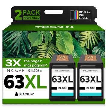 TESEN 63XL Ink Cartridge Replacement for HP Ink 63 HP63 HP63XL Compatible for HP Officejet 4650 5258 5200 3830 5255 4655 4652 5252 Deskjet 3630 3634 1112 Envy 4510 4520 Printer 2-Pack Black