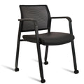 Clatina Stacking Office Chair with Wheels, Mesh Back Waiting Room Guest Chairs with Arms Comfortable Leather Cushion Stackable Desk Chair for