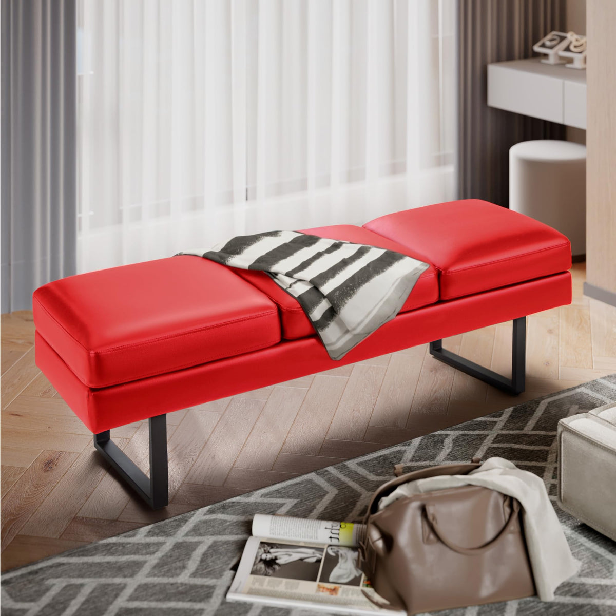 Furmax Waiting Room Chairs Faux Leather Office Guest Chair, 59.6 Inches Conference Room Chairs 3 Seats Upholstered Reception Bench, Lobby