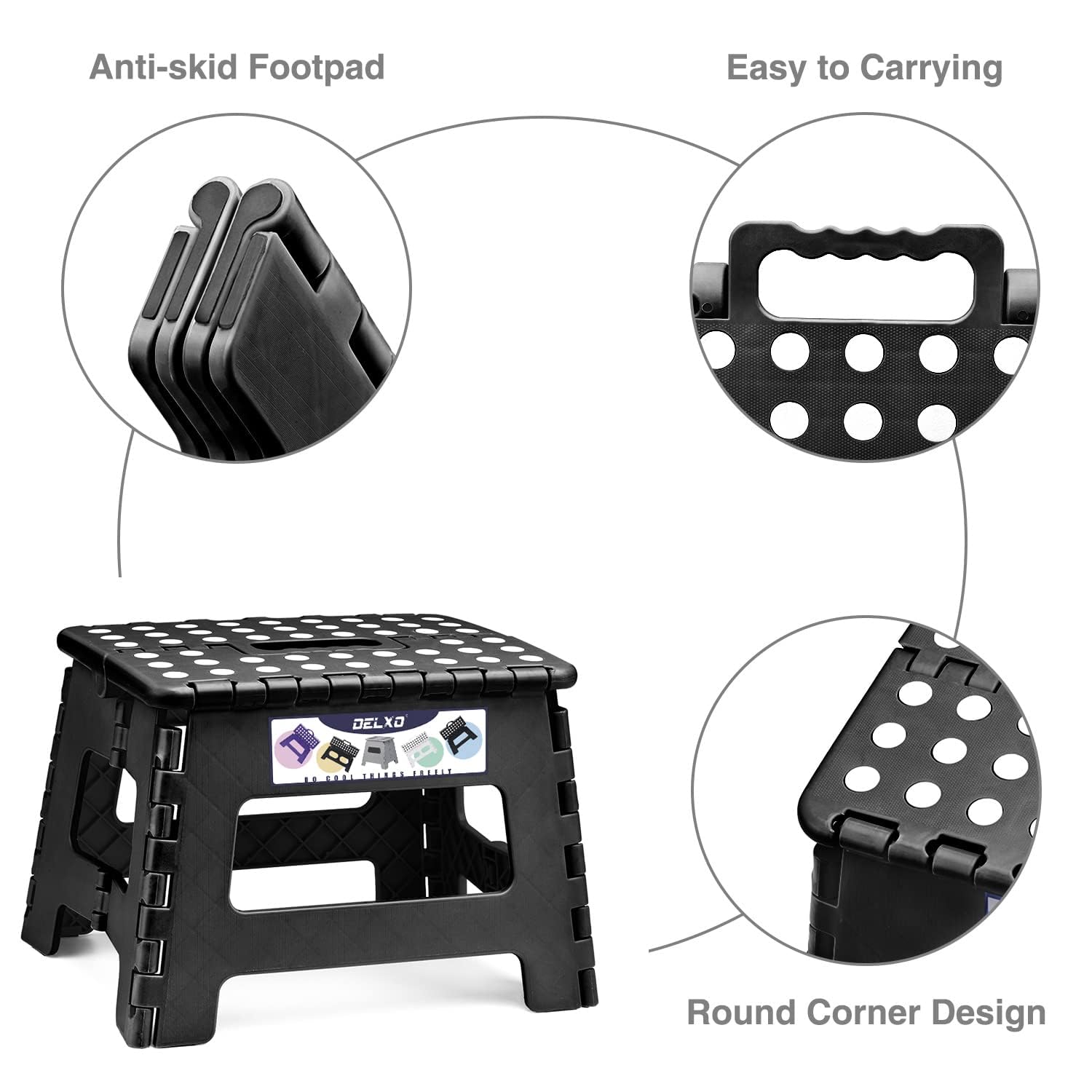 Delxo Folding Step Stool,non-slip Stool 13 Inch Height Premium Heavy Duty Foldable Stool,kitchen Garden Bathroom Stepping Stools 1 Pack in