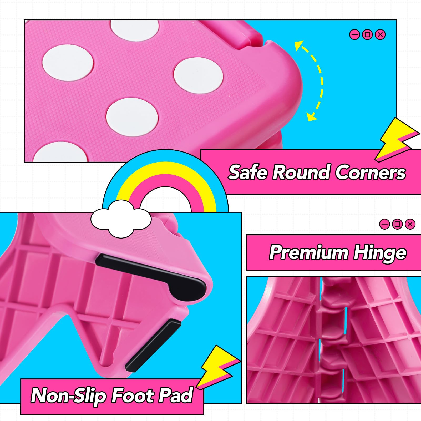 Delxo 9 Inch Kids Step Stool,300 Lbs Folding Step Stool for Toddler Pink