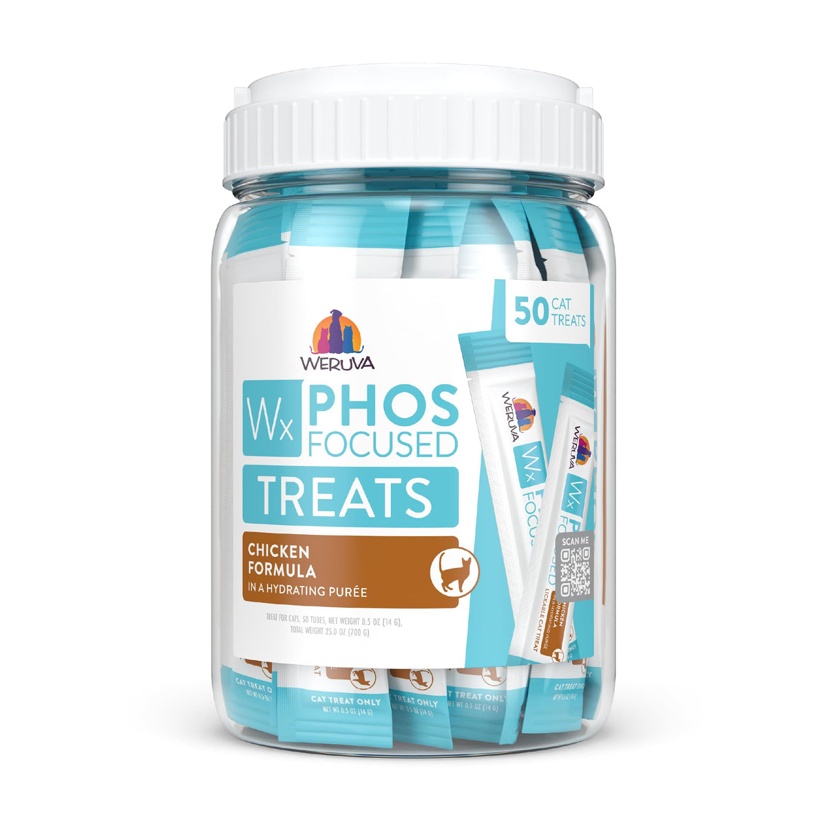 Weruva Wx Phos Focused, Chicken Formula Lickable Cat Treats, 0.5oz Tube, Pack of 50