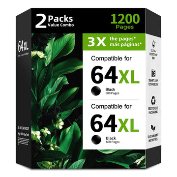 64xl Ink Cartridge Replacement for HP 64 hp64 XL (Black,2 Pack) for Envy Photo Series 7858 7855 7120 7155 7100 7158 7164 6255 6252 6232 7800 Inspire 7200e 7900e 7955e 7220 7221e Tango X Smart Printer