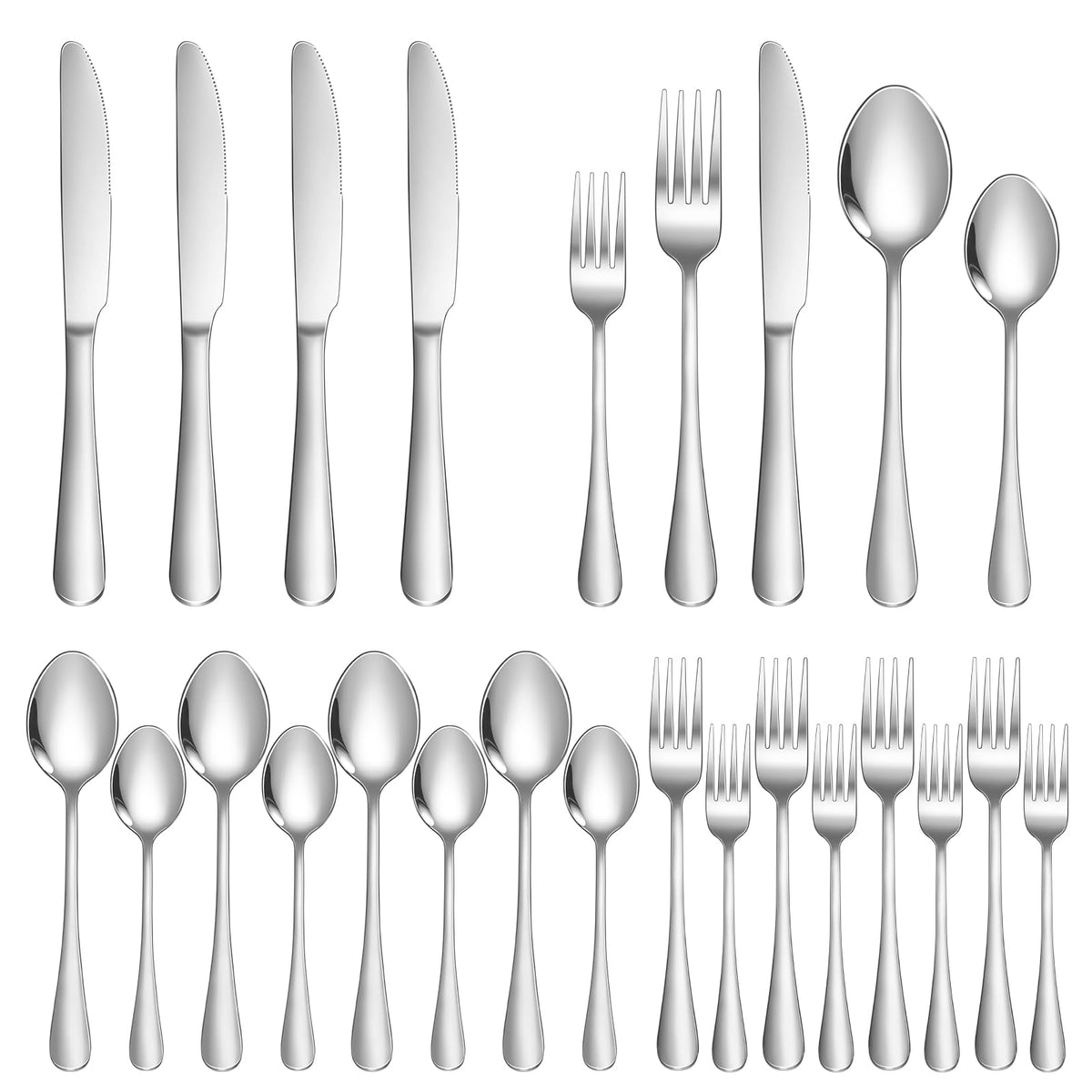 Silverware Set 20 Piece Stainless Steel Flatware Set Silverware Utensils for 4 People Includes Forks Knives Spoons & Salad Forks Dishwasher Safe Durable Tableware for Home Restaurant or Outdoor Use