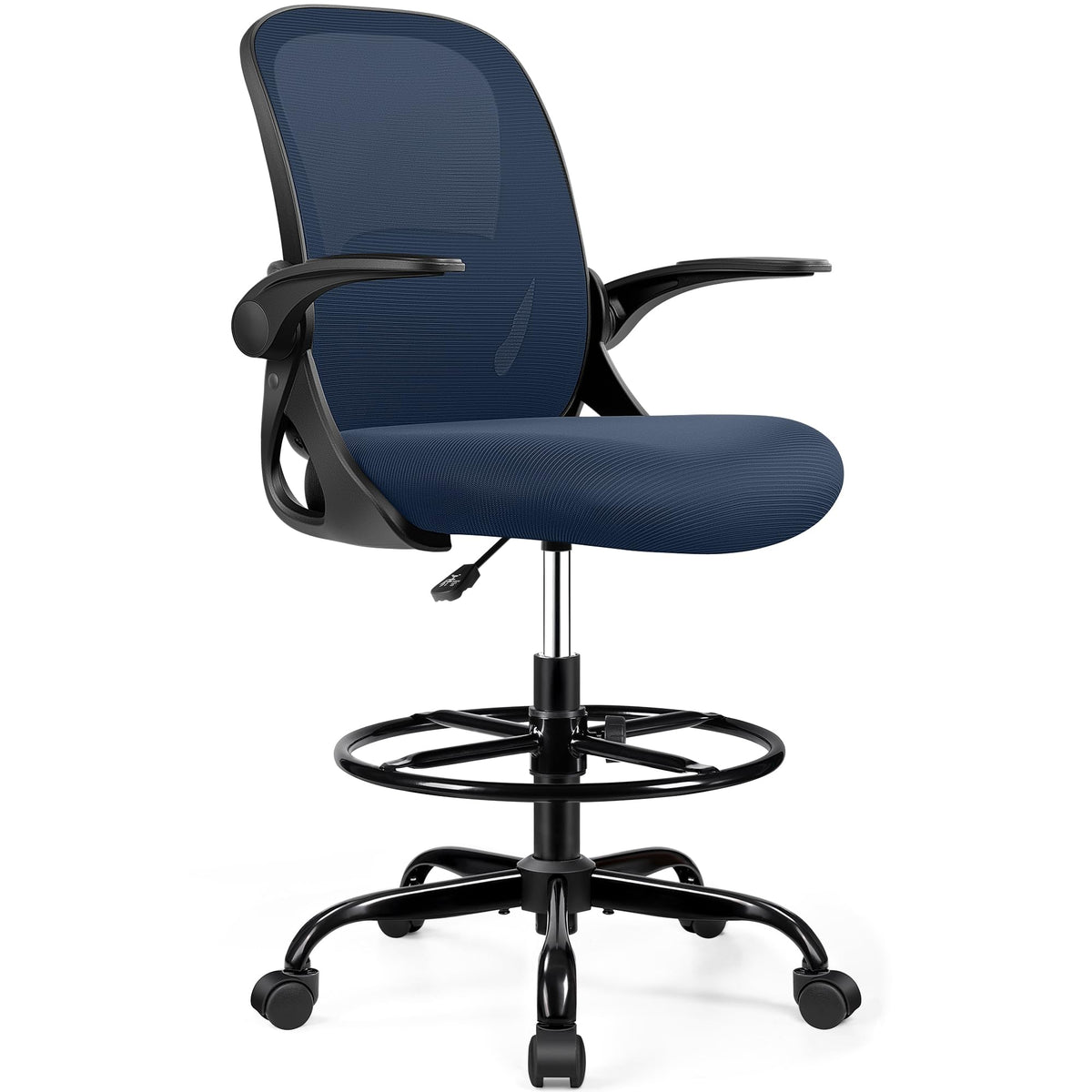 Drafting Chair Tall Office Chair with Flip-up Armrests, Adjustable Height, Enhanced Lumbar Support Ergonomic Rolling Stool, Back Support,