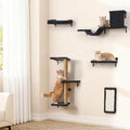5-in-1 Cat Wall Shelves for Indoor Cats, Wall Mounted Furniture with Bed, Cave, Perch & Scratching Post, Multi-Level Climbing System, Space-Saving Playground, Natural Wood Gray