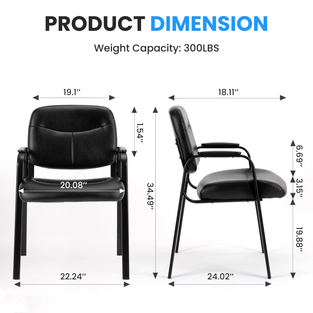 Simple Deluxe Leather Guest Chair with Padded Arm, Waiting Room Chairs Stationary Rest for Reception Area Conference Room Lobby Home Computer