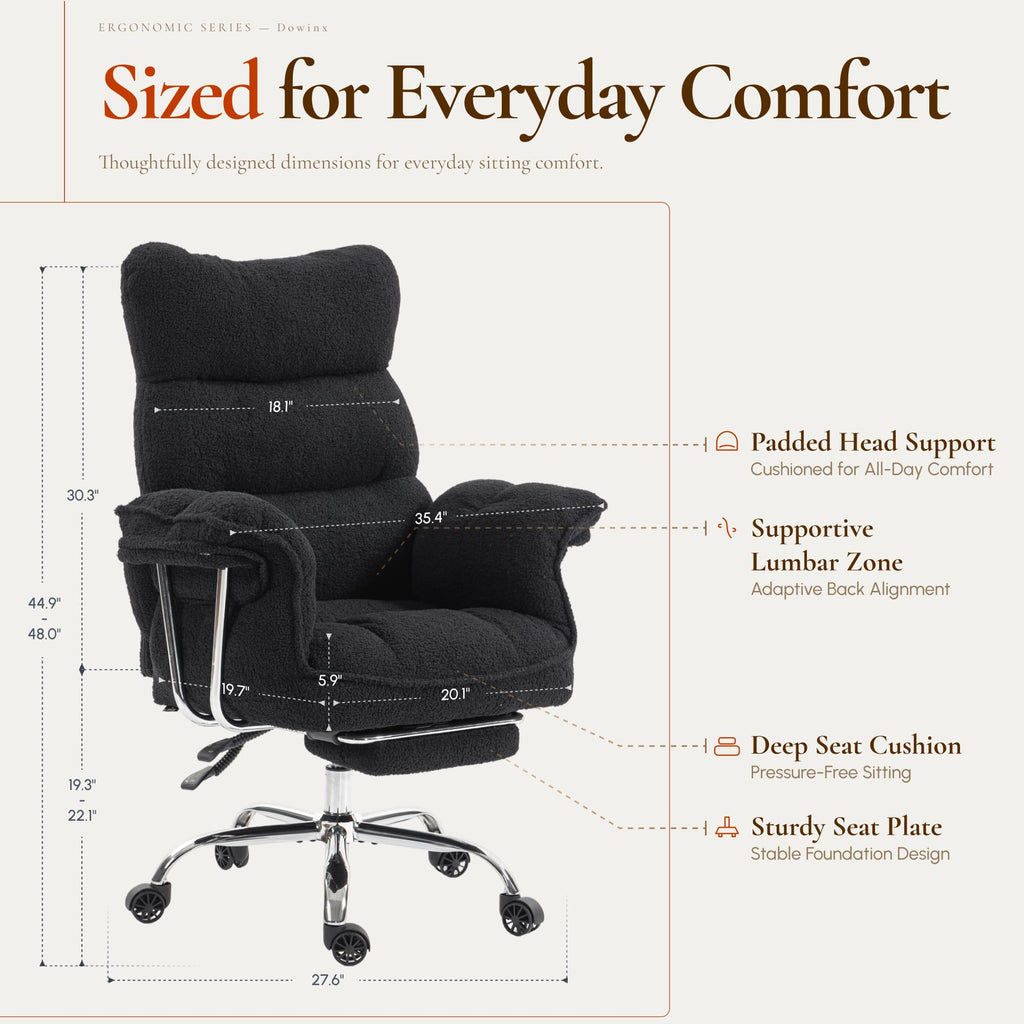 Dowinx Big and Tall Office Chair, Ergonomic Desk Chair with Thick Cushion, Wide Seat & Armrests Computer Gaming Chair,high Back Reclining Teddy