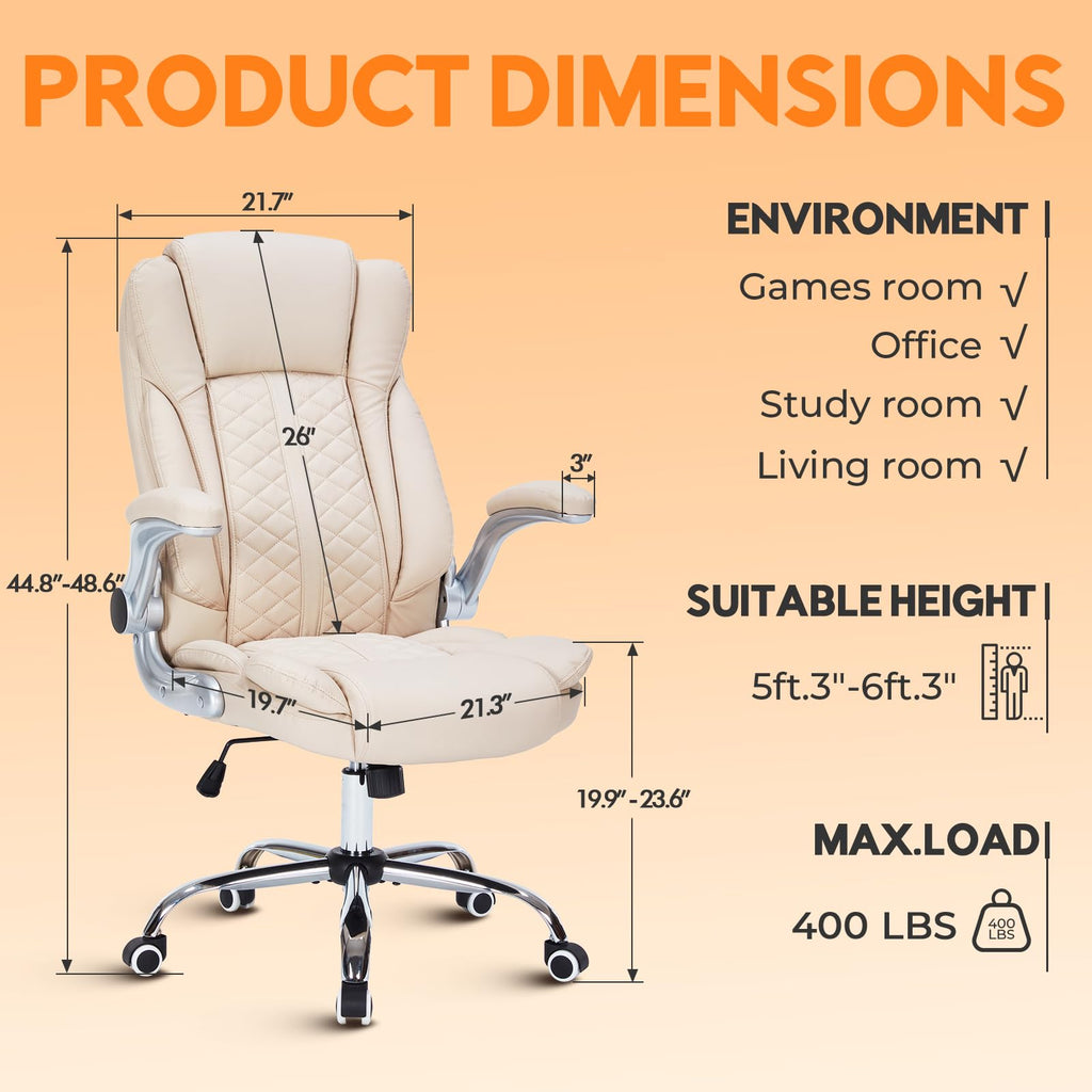400lbs Executive Office Chair with Flip-up Armrests, Big and Tall Computer Chair for Heavy People, Heavy Duty Ergonomic Comfy Chair, Breathable
