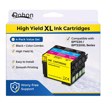Compatible for EPT220XL High Yield Remanufactured Ink Cartridges, Compatible Replacement for WF-2760 WF-2750 WF-2660 WF-2650 WF-2630 XP-424 XP-420 XP-320 Printers, Black Cyan Magenta Yellow, 4-Pack