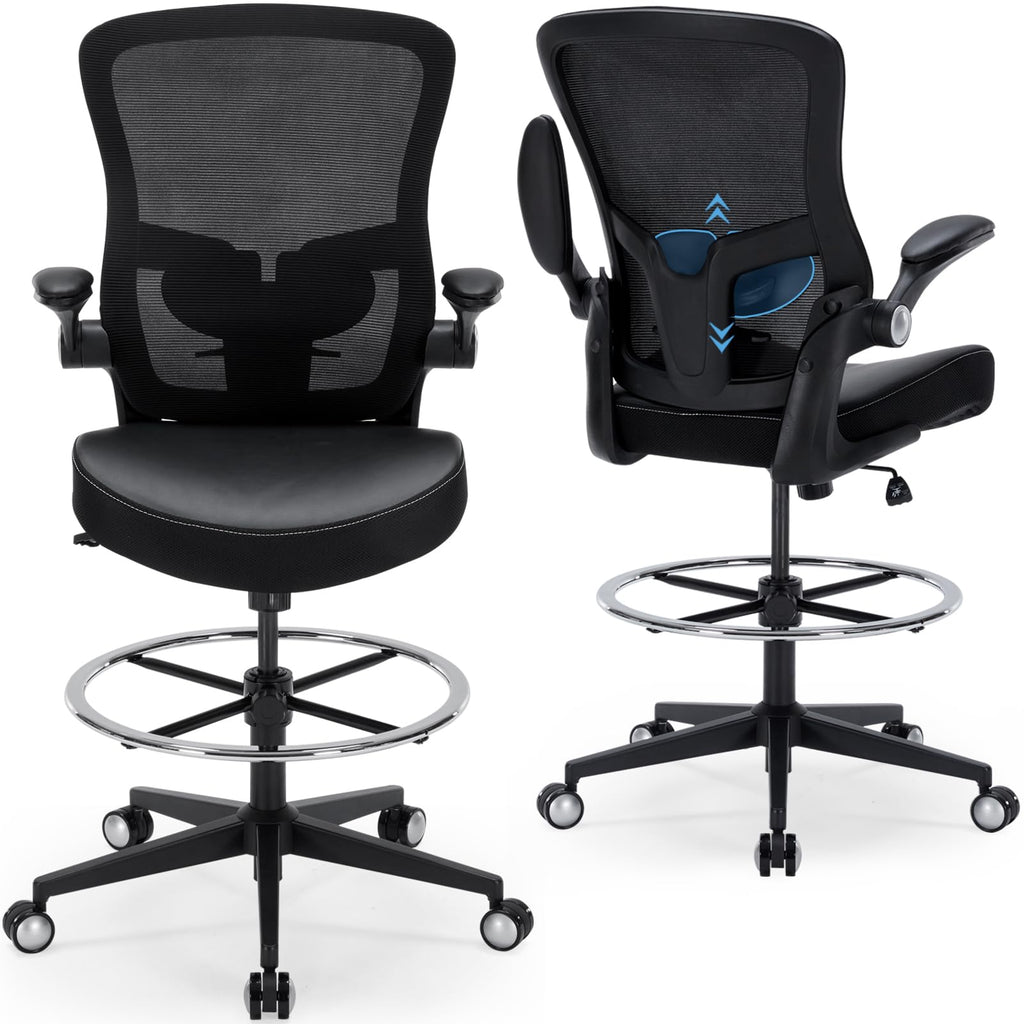 Drafting Chair 400lbs Heavy Duty Tall Office Chair Big and Tall Ergonomic Standing Desk Chair with Lumbar Support and Adjustable Footrest Ring,