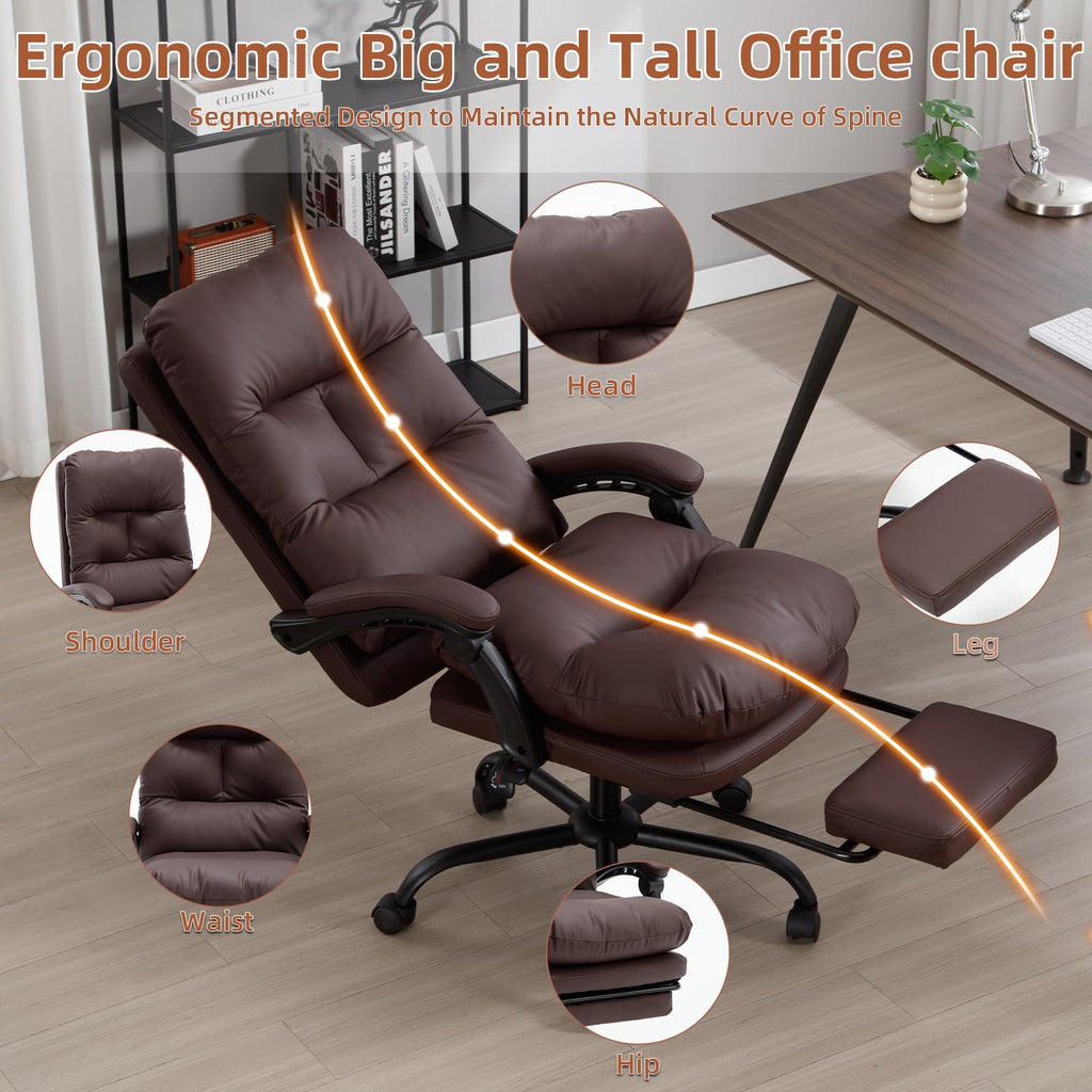 Haranuo Office Chair, Ergonomic Executive Conference Room Chairs, Ribbed Leather Desk Chair with Lumbar Support, Adjustable Height Mid-back