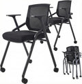 Blaneduo, 16 Pack Stackable Conference Room Chairs with Paddle Folding Office Chair Foldable Desk Chair Mesh Back and Arms for Conference