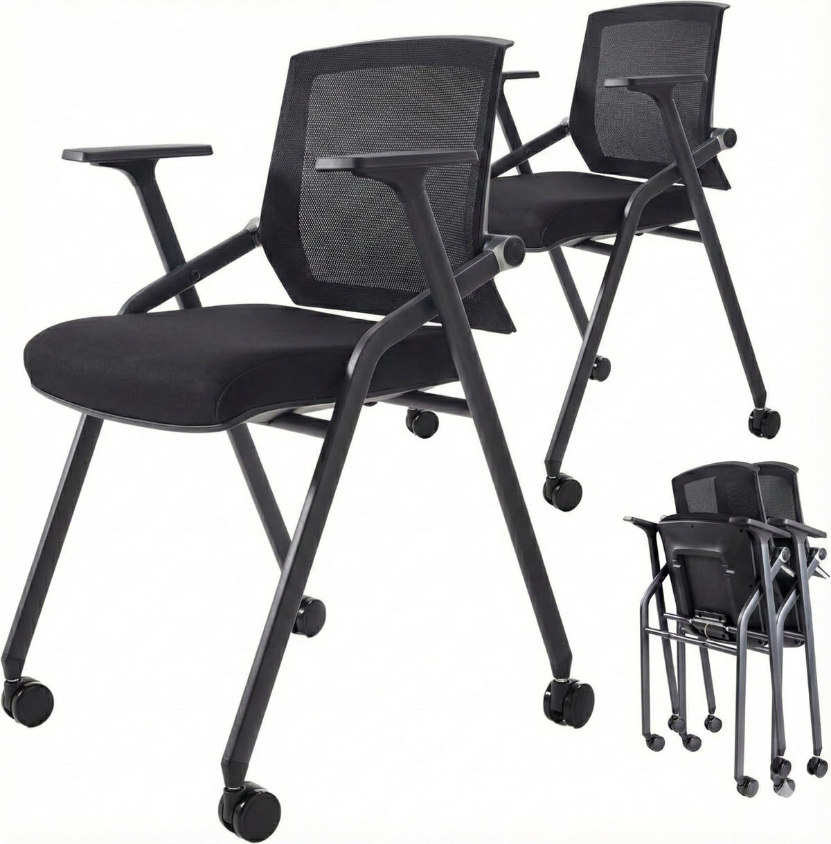 Blaneduo, 16 Pack Stackable Conference Room Chairs with Paddle Folding Office Chair Foldable Desk Chair Mesh Back and Arms for Conference