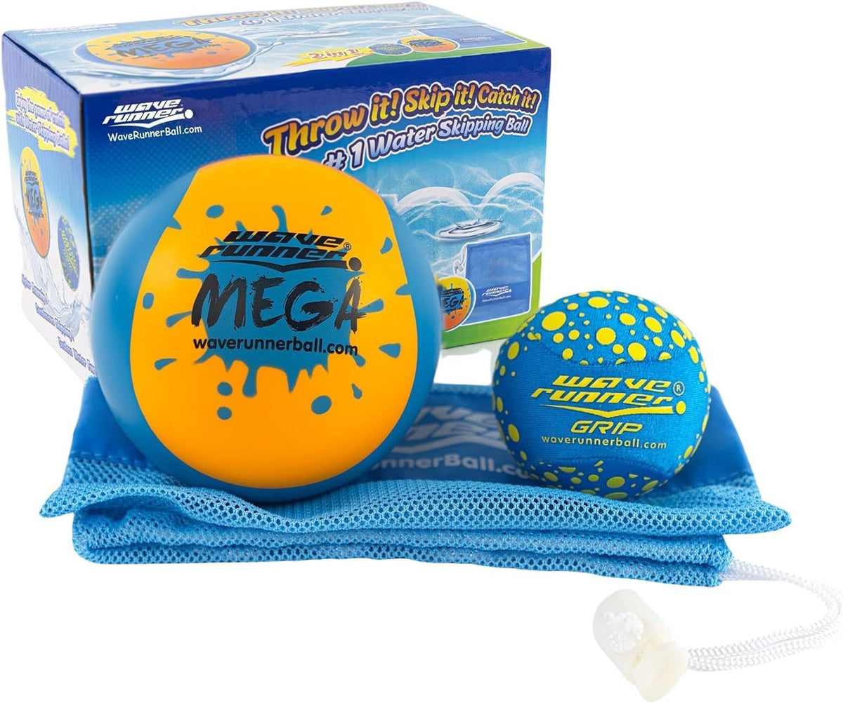 Wave Runner Water Skipping Balls 2 Pack, Soft Foam Pool Balls for Kids & Adults, Bounce Across Water, Floating Beach Toys with Mesh Bag, Summer Pool Toys for Family Vacation, Ages 6+