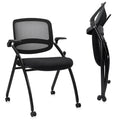 Clatina Stackable & Foldable Conference Chair with Wheels, Ergonomic Mesh Back, 300lbs Capacity, Breathable Padded Seat, Adjustable Armrests,