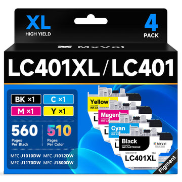 LC401XL MFC-J1010DW LC401 Ink Cartridges for Brother Printer LC 401XL 401 Ink Cartridge Compatible for MFC J1010DW MFC-J1170DW MFC-J1800DW MFC-J1012DW Series Printer (4-Pack, High Yield)