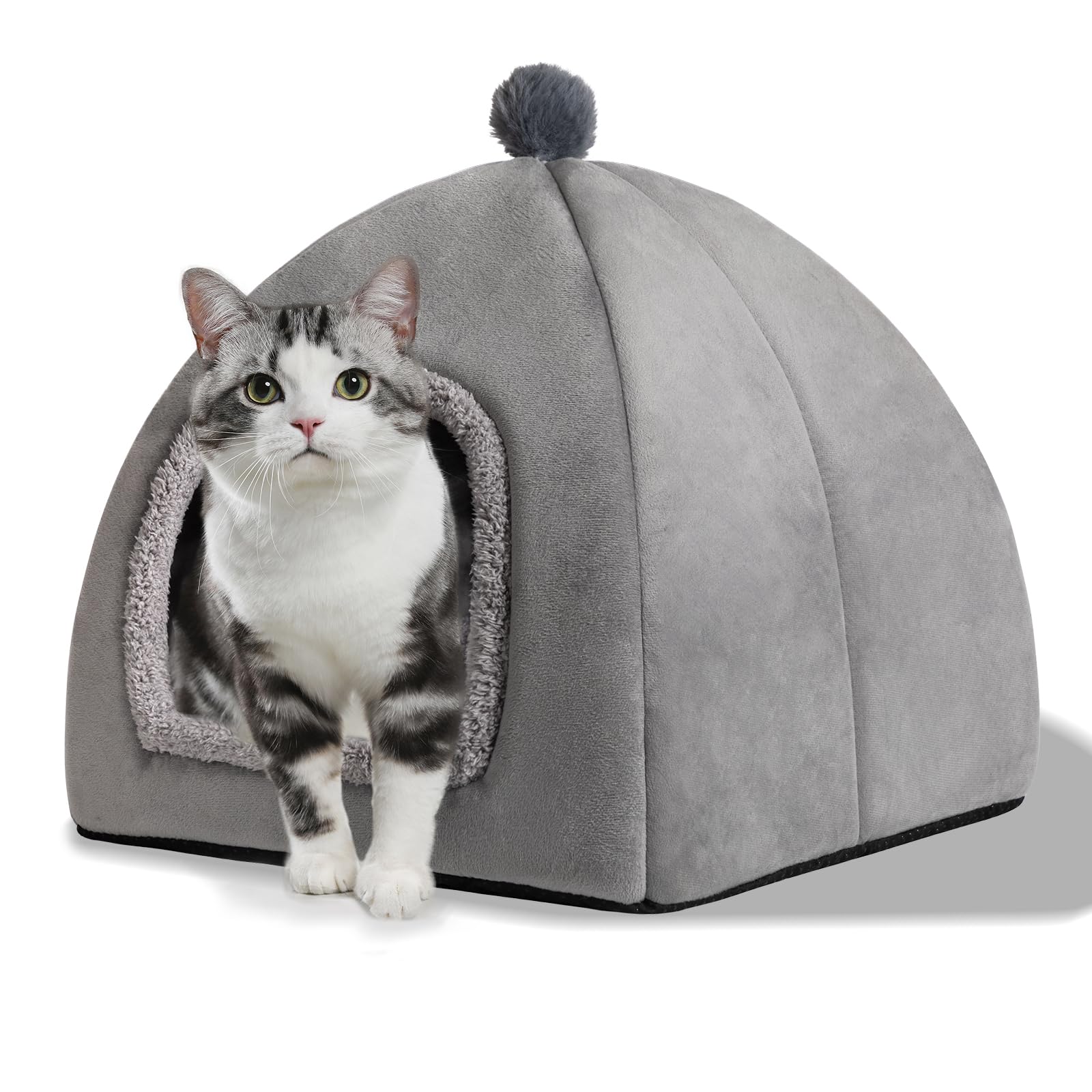 Cat Bed Cave for Indoor, Suitable for Cat Dome Bed, Hideaway Bed for Indoor Cats with Removable Mattress for Kittens. Cat Tent House for Dual Use (M:15"x15")