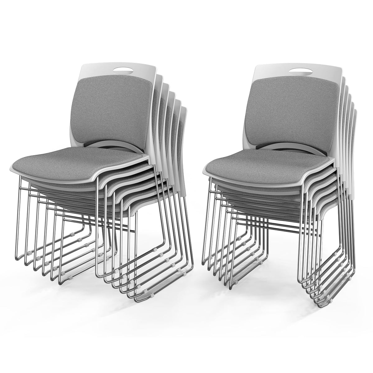 Vingli Stackable Plastic Mesh Padded Chairs for Office Set of 12, Grey, 12 Pack