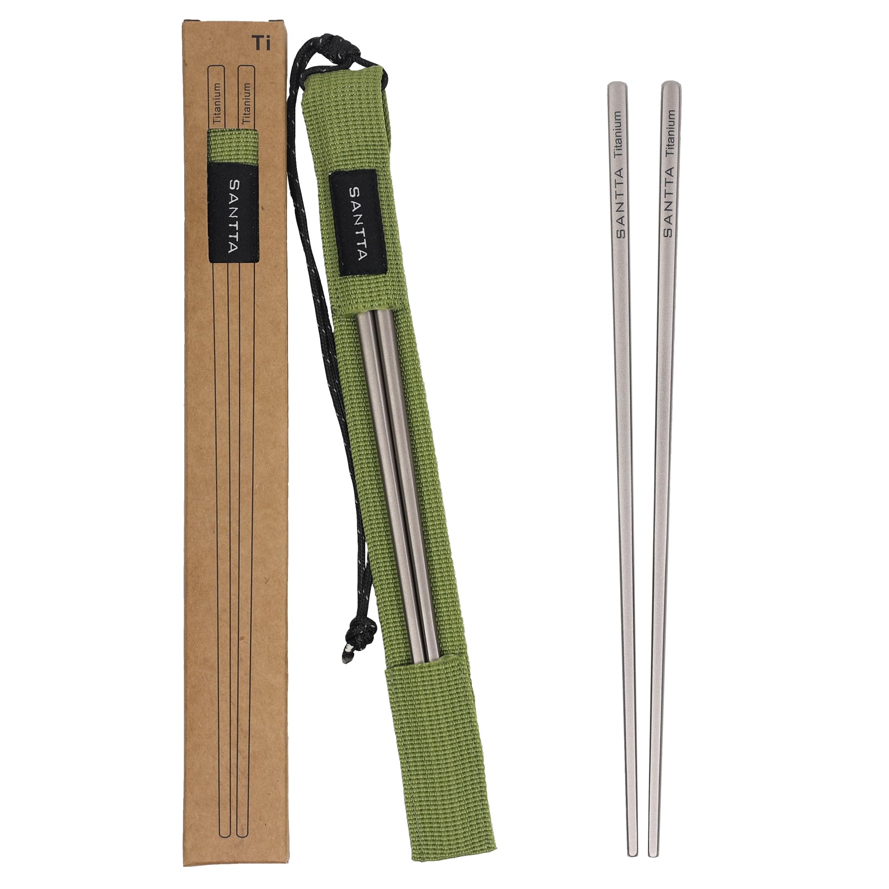 SANTTA Titanium Chopsticks with Travel Case - Ultralight and Reusable Chopsticks for Camping | 1 Pair Comes with Green Case