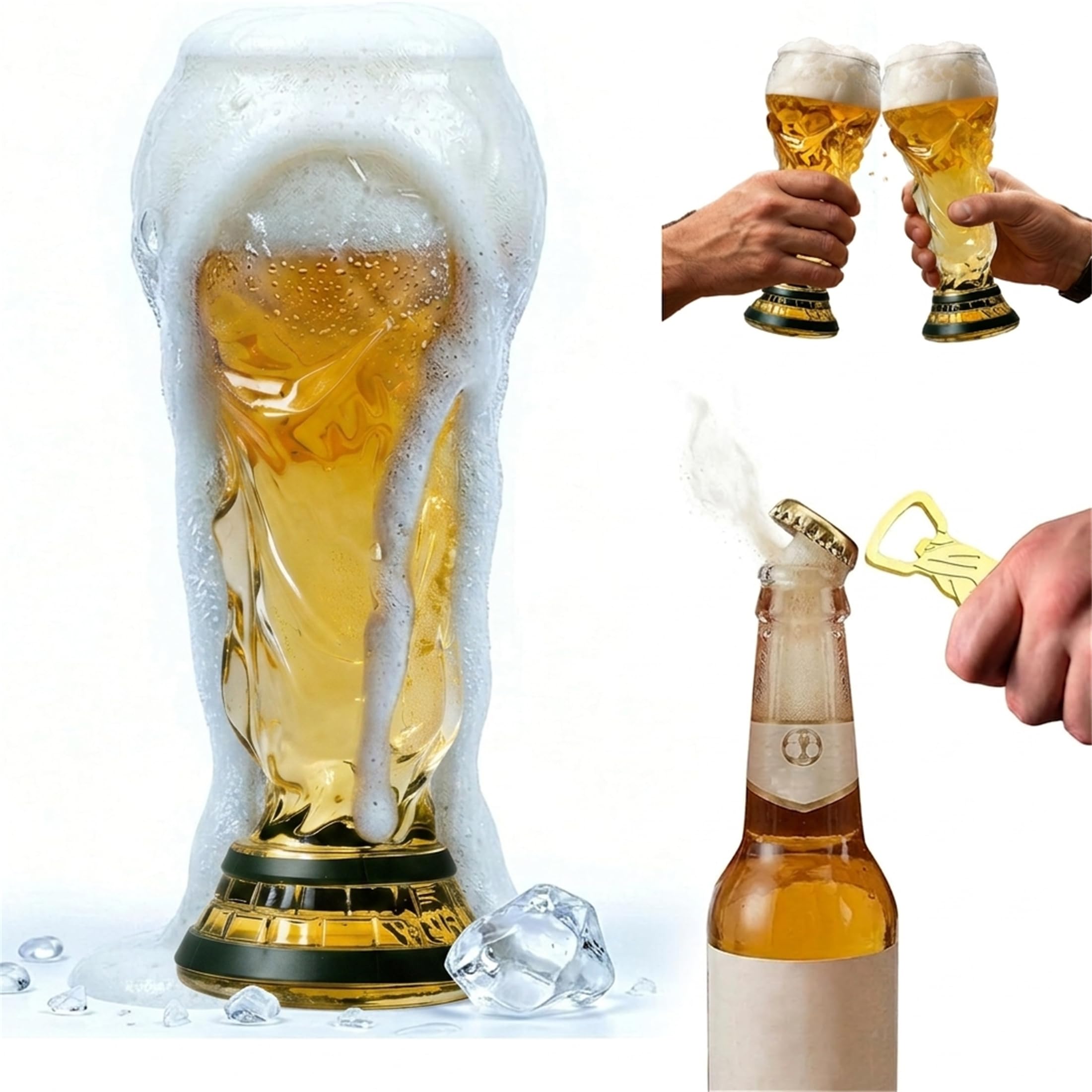 Soccer Beer Glass – 16oz Champion Cup Shaped Drinking Cup for Viewing Parties – Football Novelty Gifts for Soccer Fans
