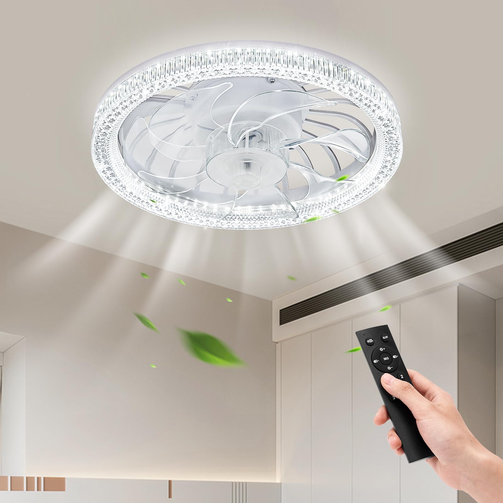 Ceiling Fans with Lights,Socket Fan Light with Remote Control,E26 Dimmable Brightness 3000K-6500K Memory,4 Fan Speeds,2200 Lumens LED Quiet Ceiling Fans Perfect for Small Spaces, Bedroom, Home Offices