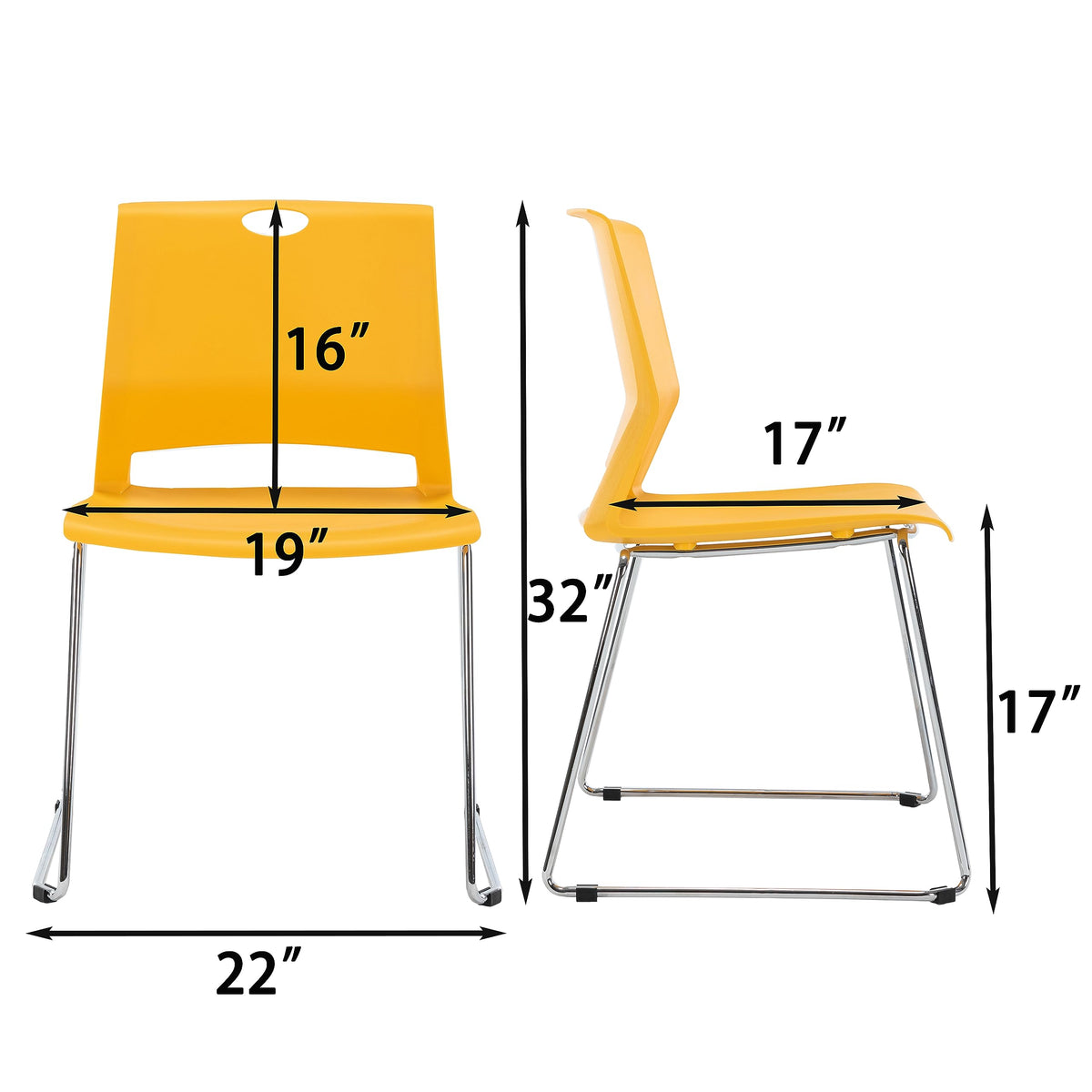 Sidanli Yellow Stacking Chairs-set of 4, 21 inches (L) x 22 inches (W) x 32 inches (H)