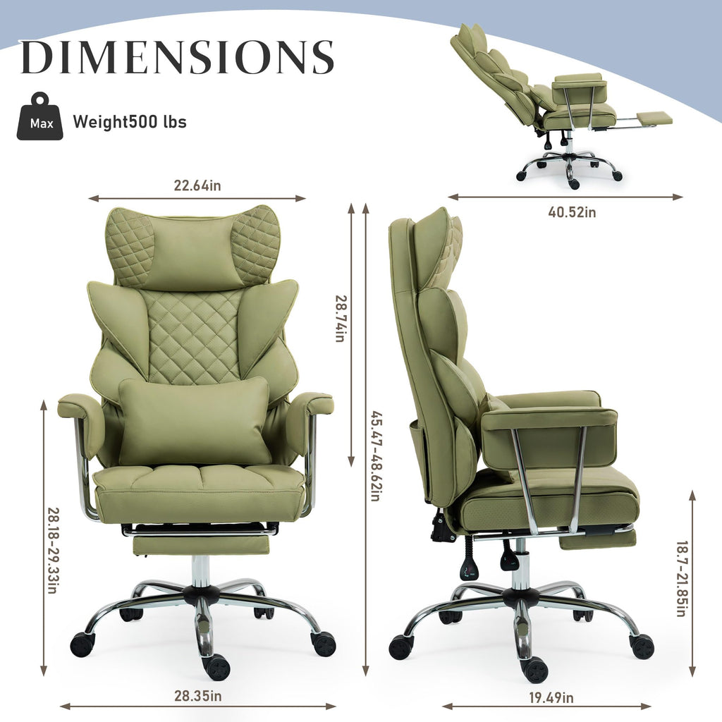 Dyhome 500 Lbs Kneading Massage Office Chair with Foot Rest Reclining Green