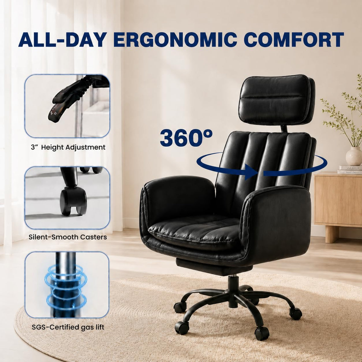 Homigropa Big and Tall Office Chair with Footrest & Adjustable Armrests, Standard, Light Black