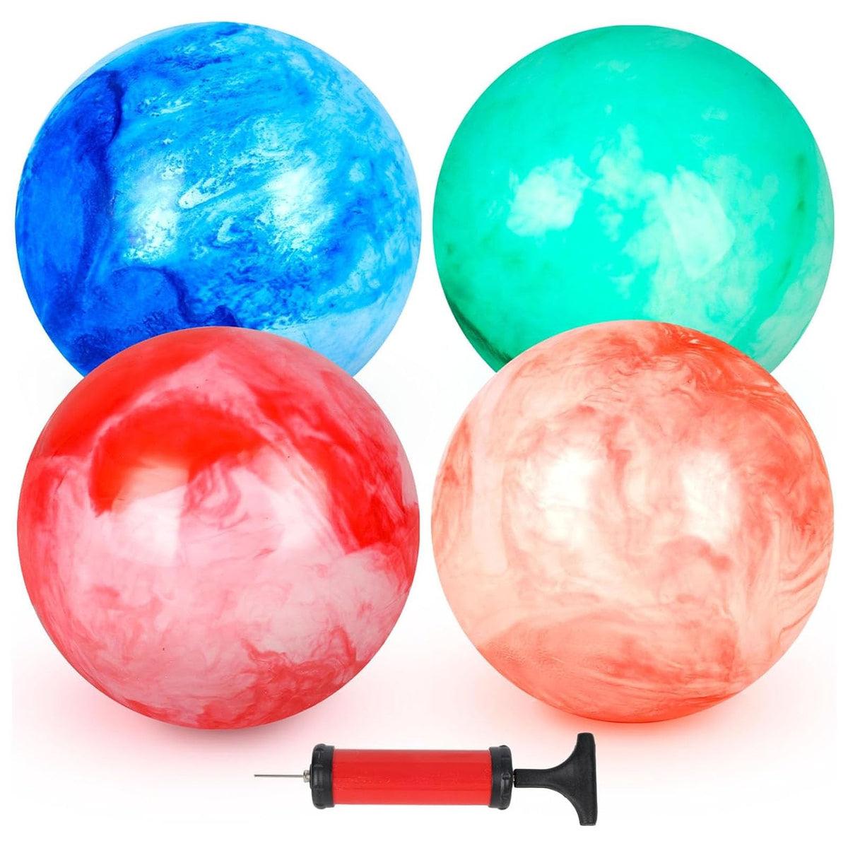 AMOR PRESENT 4PCS Playground Balls for Kids, 8.7 Inches Dodgeballs Bouncy Balls, Rubber Inflatable Kickball with Air Pump for Indoor Outdoor Sport Games