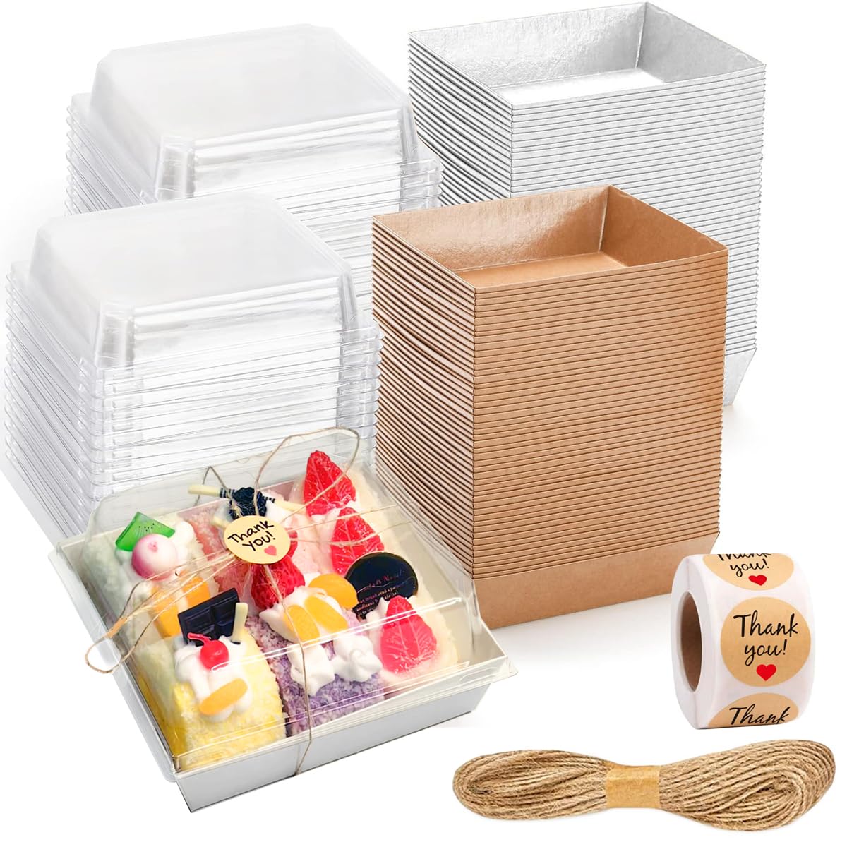 100 Pack Charcuterie Boxes with Clear Lids - Eco-Friendly, Portable, and Leak-Proof Food Containers for Various Delights - 50 Brown & 50 White (Brown&White?Rectangle?)