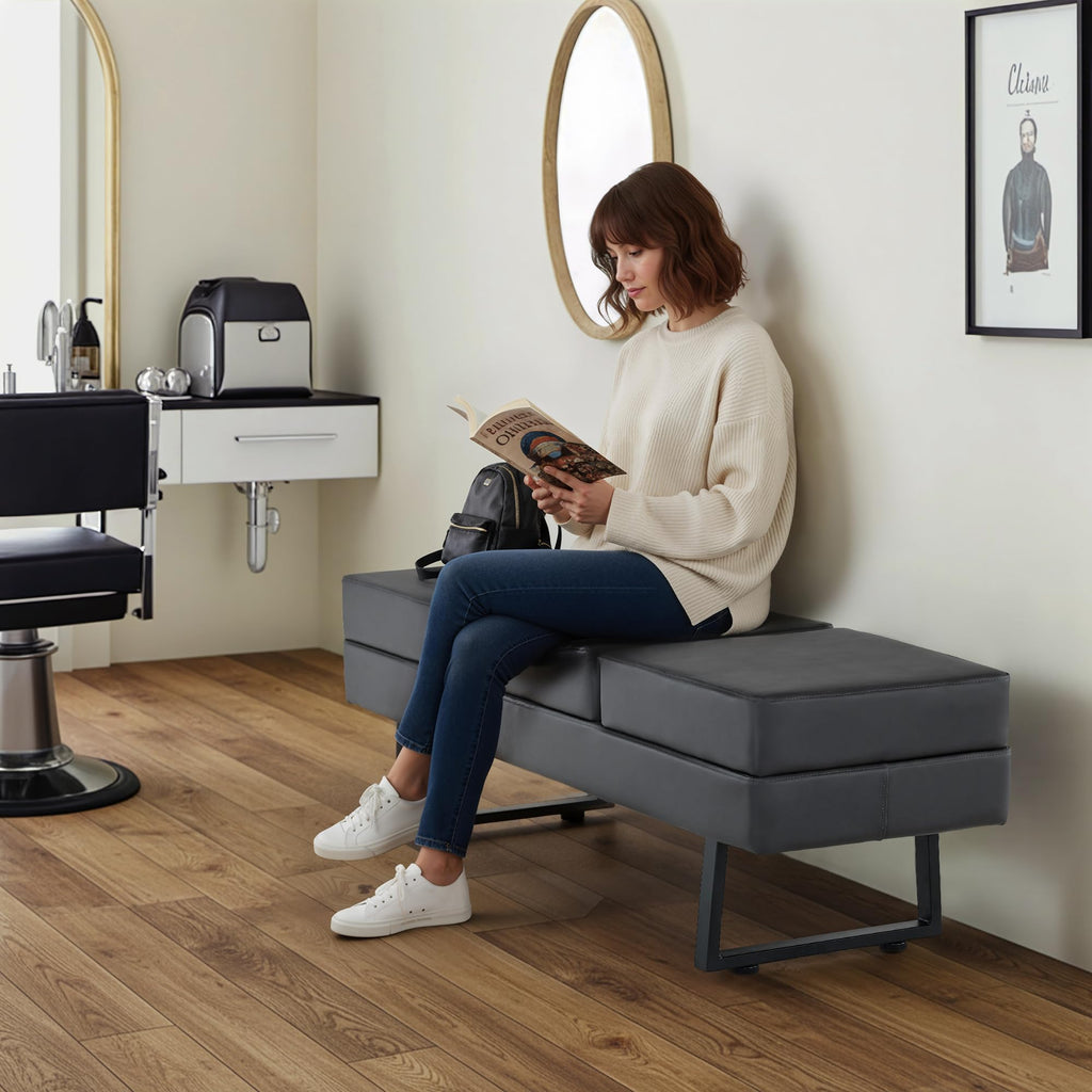 Barberpub Waiting Room Chairs, Heavy Duty Office Guest Reception Bench, Faux Leather Upholstered Lobby Chairs for Salon, Conference Room 7008