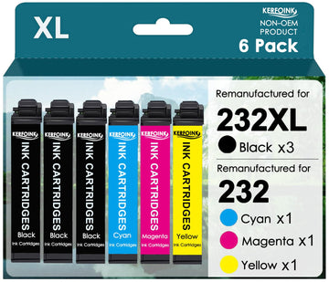 Remanufactured Ink Cartridge Replacement for Epson 232XL 232 XL | with Workforce WF-2930 WF-2950 Expression XP-4200 XP-4205 Printer (3 Black Cyan Yellow Magenta)
