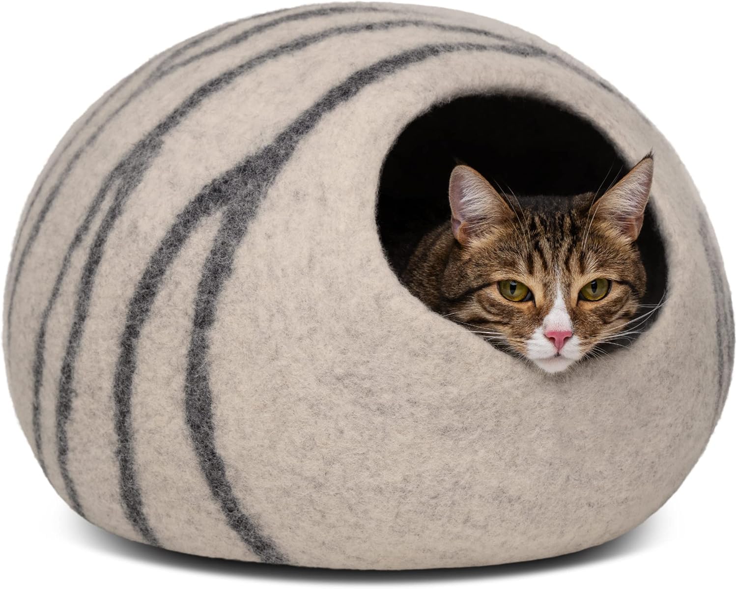 MEOWFIA Cat Cave – Premium Felt Cat Bed for Indoor Cats, Handmade Merino Wool (Light Gray, Medium)
