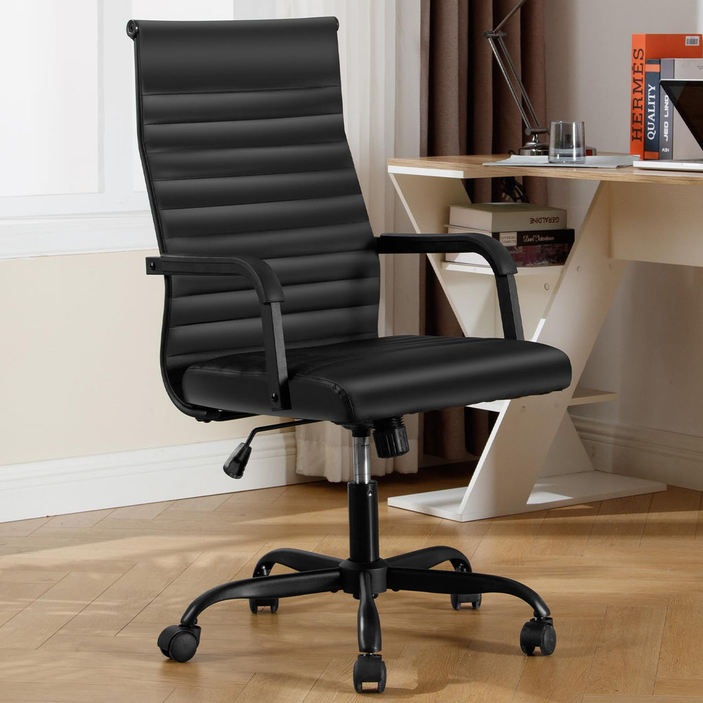 Haranuo Office Chair, Ergonomic Executive Conference Room Chairs, Ribbed Leather Desk Chair with Lumbar Support, Adjustable Height Mid-back