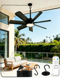 28 Inch Plug-In Outdoor Ceiling Fan with Lights and Remote, LED Gazebo Hanging Fan with Hook, 3CCT 3000K-6500K Dimmable Gazebo Fan, 6-Speed Quiet Ceiling Fan with Timer for Patio, Porch, Garage, Black