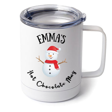 Personalized Snowman Hot Chocolate Mug with Lid - Cute Christmas Insulated Cup for Kids, Cocoa & Holiday Drinks, 10oz Stainless Steel Double Wall Vacuum Insulated, Custom Name Gift by PeppermintLynn