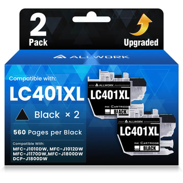 LC401XL Black LC401 Ink Cartridges for Brother LC401XLBK LC401BK LC 401XL 401 XL BK Ink Cartridge Compatible for MFC-J1010DW MFC-J1170DW MFC-J1800DW MFC-J1012DW Printer (2-Pack High Yield, Upgraded)