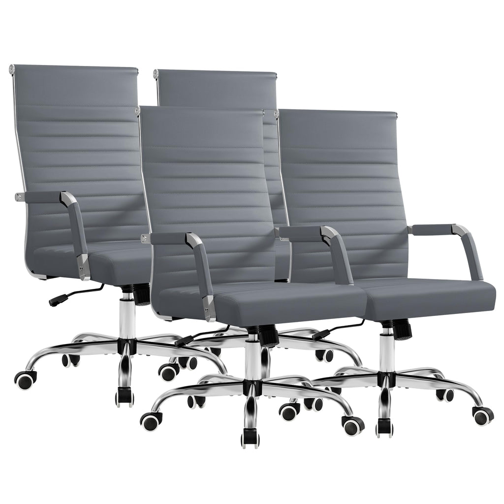 Furmax Ergonomic Office Desk Chair, Executive Ribbed Mid-back Pu Leather Conference Room Chair Adjustable Swivel Chair with Arms (4, Grey)
