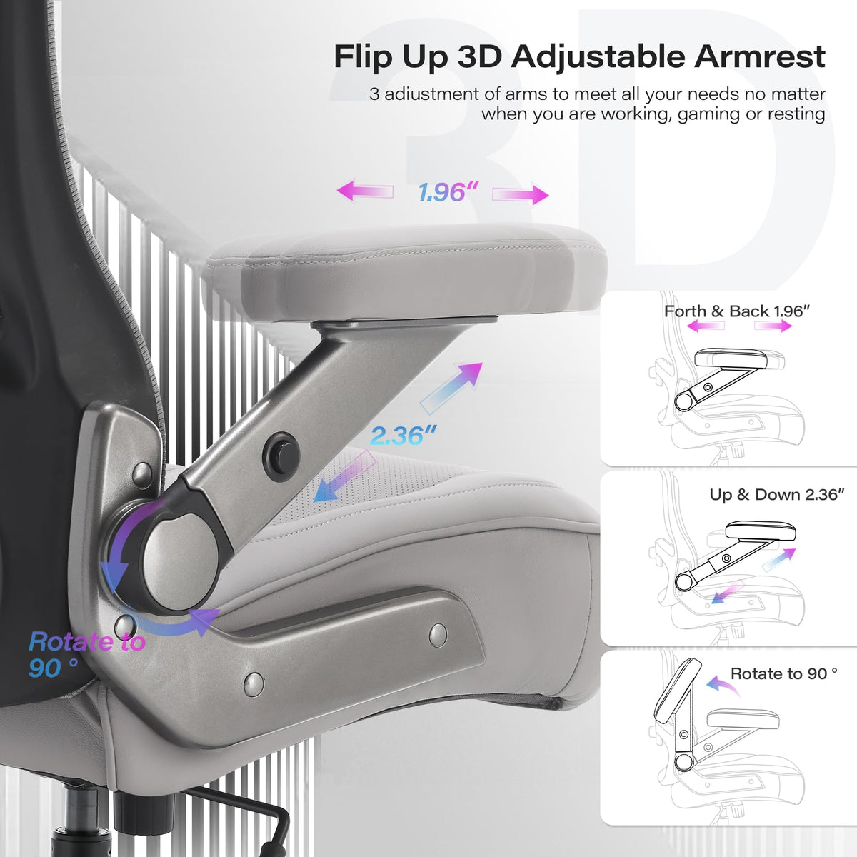 600lbs Big and Tall Office Chair, Heavy Duty Executive Computer Desk Chair, X-Large, Grey