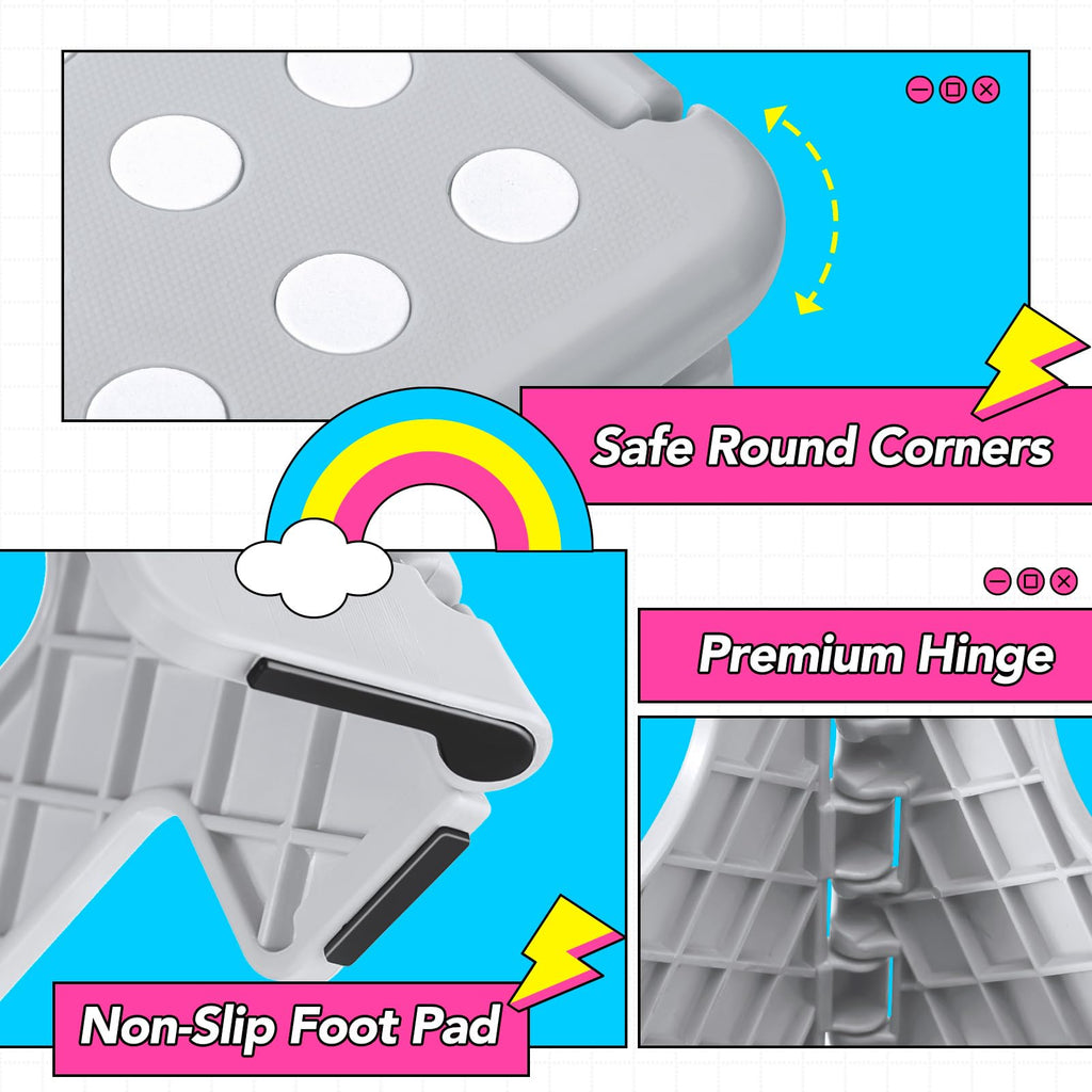 Delxo Folding Step Stool 11 Inch,300 Lbs Step Stool for Kids & Adults Grey, Gray