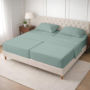 SGI Split King Sheet Set for Adjustable Bed Egyptian Premium Cotton 600 Thread Count Sheets for Sleep Number Bed 15" Deep Pocket 5 Pc Set with 2 Twin XL Fitted Sheets Soft Breathable -Aqua Green