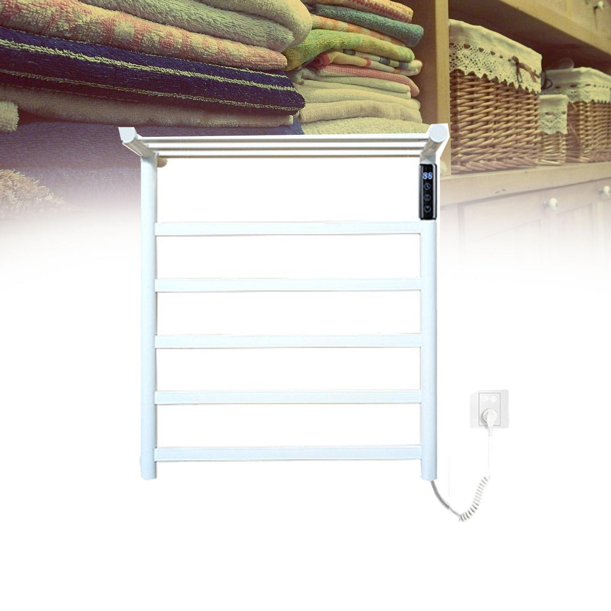 Heated Towel Rack, Bathroom Towel Warmer, Wall-Mounted Towel Rack, With Built-in Timer And Temperature Controller, Adjustable Temperature (30°C-70°C), Time Adjustable (1h-9h),White