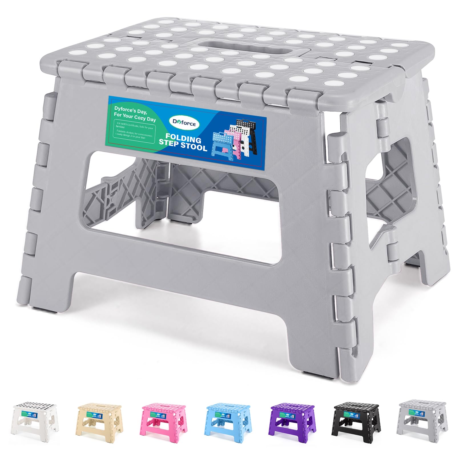 Dyforce Kids Step Stool 9 Inch, 300lbs Folding Step Stool for Toddler, 9inch, Gray