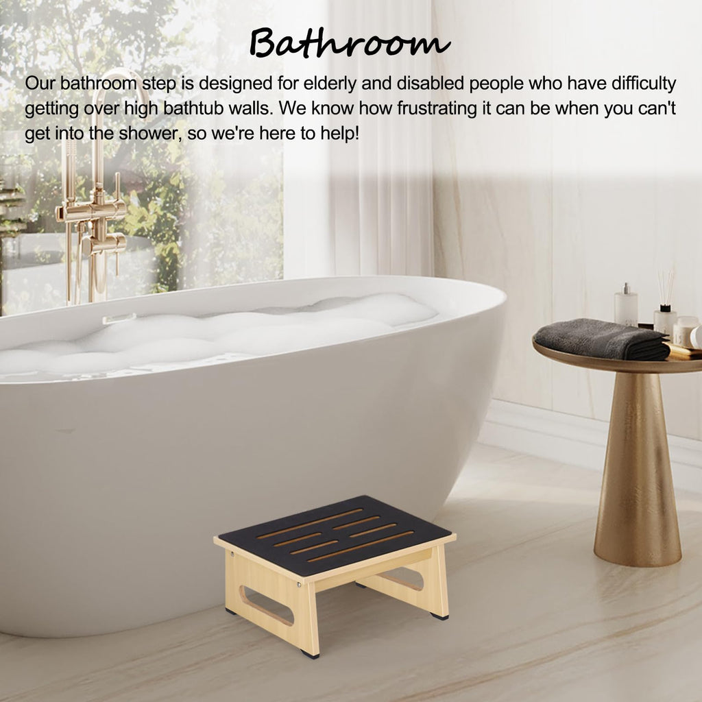 One Step Stool with Non-slip Rubber Stepping Feet, Heavy Duty Wooden Step Stools, 450 Lb Portable Bed Steps for High Beds for Bathroom,
