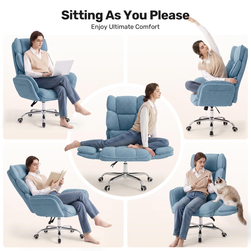 Daluvenix Big and Tall Office Chair, Flip Armrests with Side Pockets, Comfy Criss Cross Office Chair with Extra-wide Plush Seat, 150° Reclining