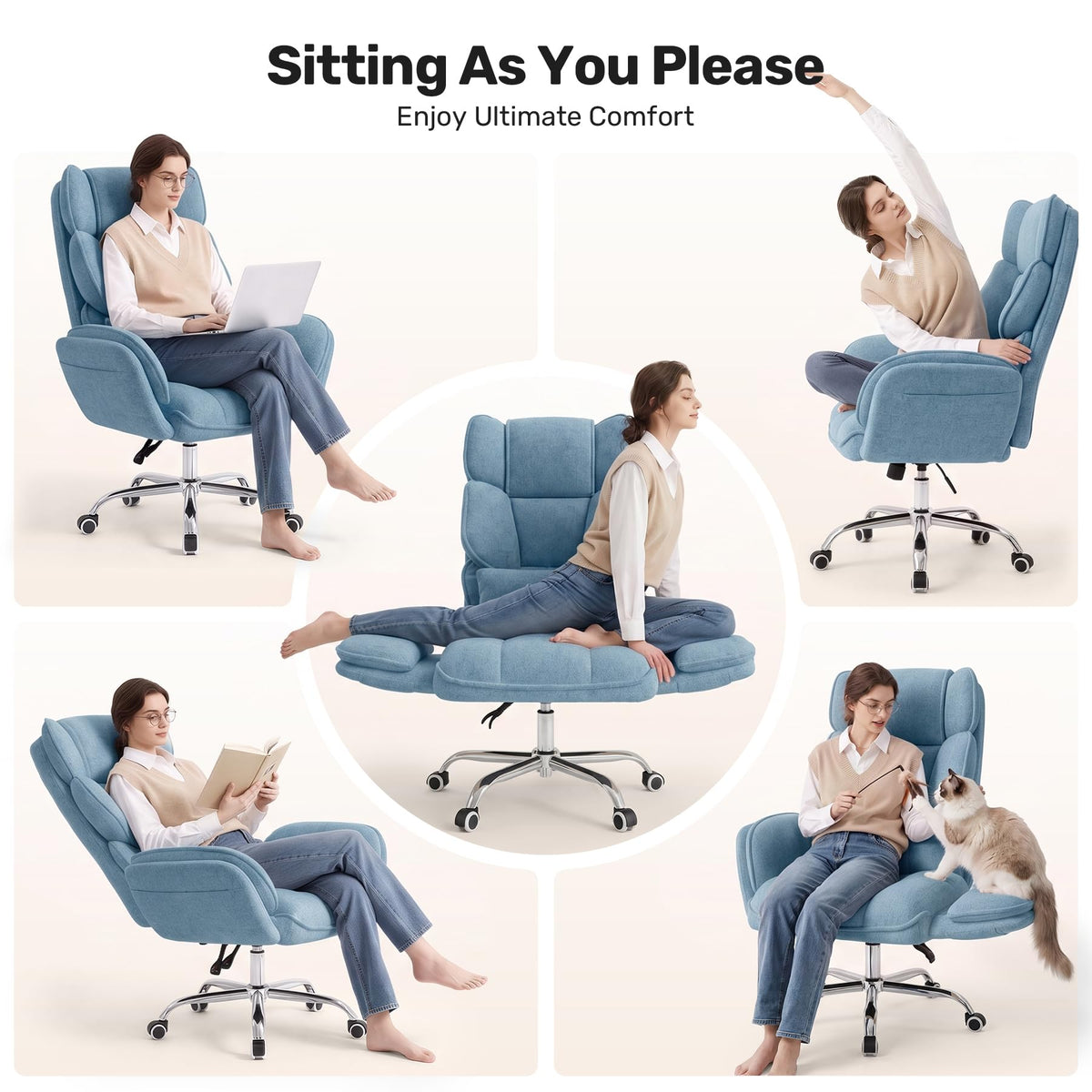 Daluvenix Big and Tall Office Chair, Flip Armrests with Side Pockets, Comfy Criss Cross Office Chair with Extra-wide Plush Seat, 150° Reclining
